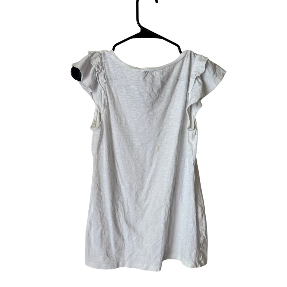 Ann Taylor LOFT White Slub Cotton Ruffle Cap Sleeve Scoop Neck Tee Small